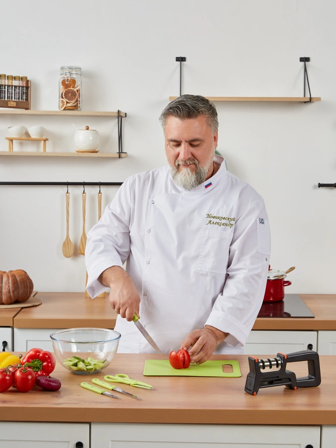 Точилка для ножей "Алмаз" + набор ножей с доской и ножницами в подарок