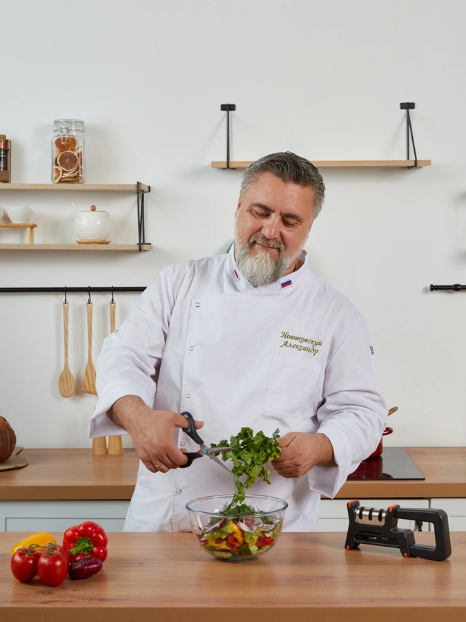 Точилка для ножей "Алмаз" + набор ножей с доской и ножницами в подарок